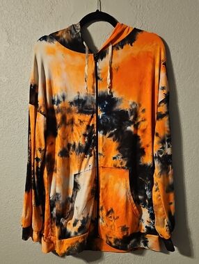 Tie-Dye Zip-Up Hoodie in Orange & Black